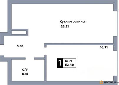 1-комн. квартира, 52.48 м&sup2;