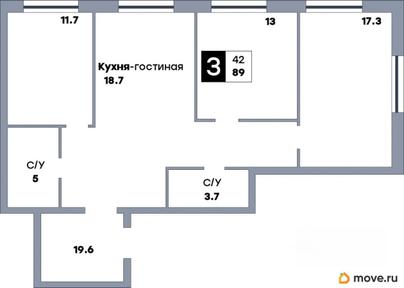 3-комн. квартира, 89 м&sup2;