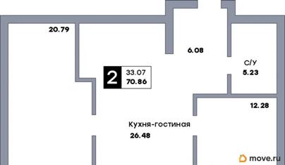 2-комн. квартира, 70.86 м&sup2;
