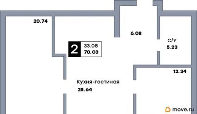 2-комн. квартира, 70.03 м&sup2;