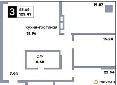 3-комн. квартира, 123.41 м&sup2;