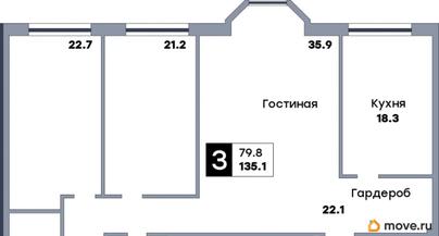 3-комн. квартира, 135.1 м&sup2;