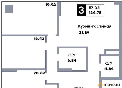 3-комн. квартира, 124.78 м&sup2;