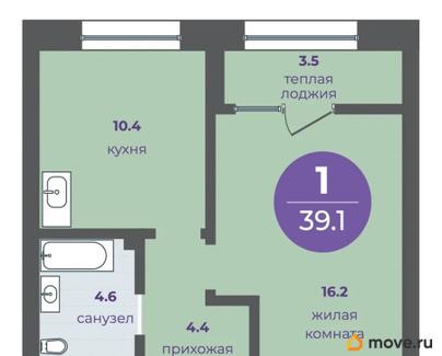 1-комн. квартира, 35.6 м&sup2;