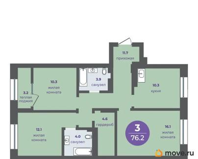3-комн. квартира, 73 м&sup2;