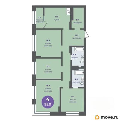 4-комн. квартира, 92.7 м&sup2;