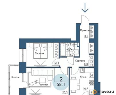 2-комн. квартира, 68.1 м&sup2;