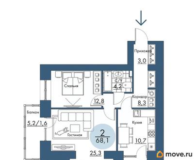 2-комн. квартира, 68.1 м&sup2;