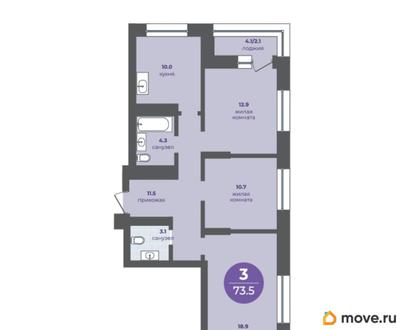 3-комн. квартира, 73.5 м&sup2;