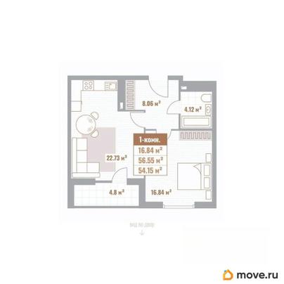 1-комн. квартира, 54.15 м&sup2;