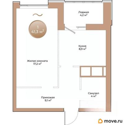 1-комн. квартира, 41.3 м&sup2;