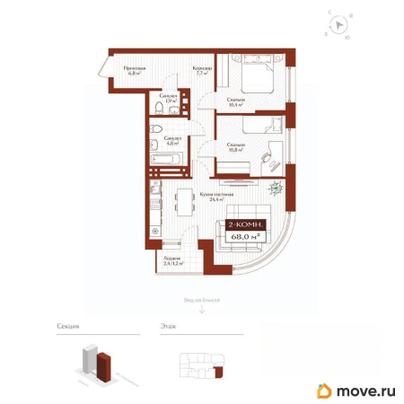 2-комн. квартира, 68 м&sup2;