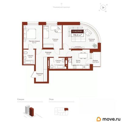 3-комн. квартира, 78 м&sup2;