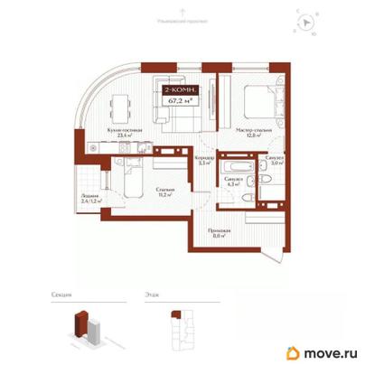 2-комн. квартира, 67.2 м&sup2;