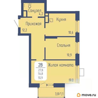 2-комн. квартира, 55.9 м&sup2;