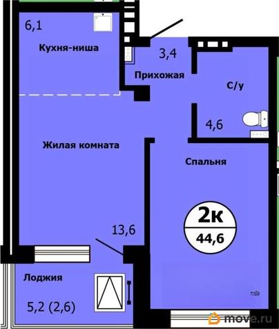 2-комн. квартира, 44.6 м&sup2;