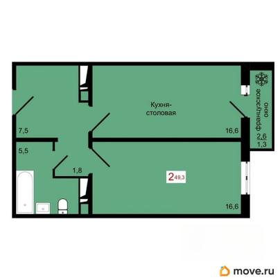 1-комн. квартира, 49.3 м&sup2;