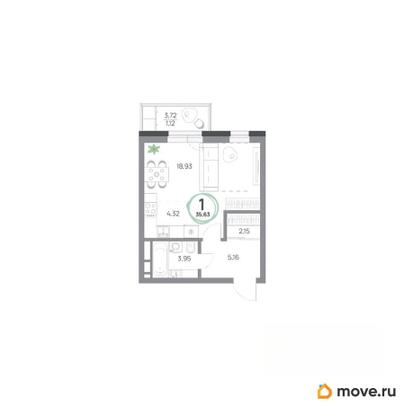 1-комн. квартира, 35.63 м&sup2;