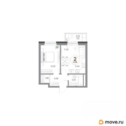 2-комн. квартира, 41.99 м&sup2;