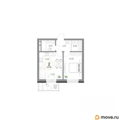 2-комн. квартира, 42.65 м&sup2;