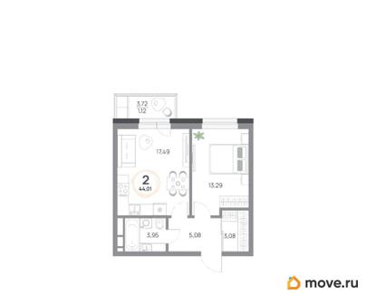2-комн. квартира, 44.01 м&sup2;