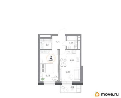 2-комн. квартира, 44.69 м&sup2;