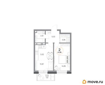 2-комн. квартира, 44.86 м&sup2;