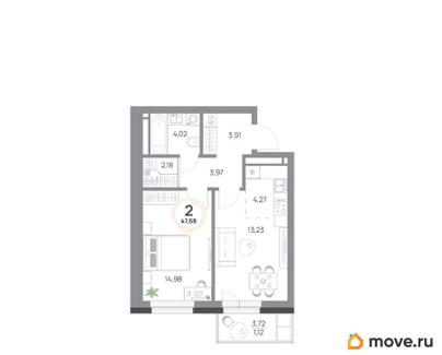2-комн. квартира, 47.68 м&sup2;