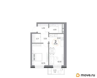 2-комн. квартира, 49.35 м&sup2;