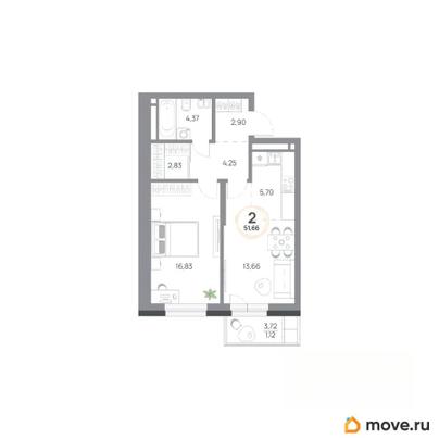 2-комн. квартира, 51.66 м&sup2;