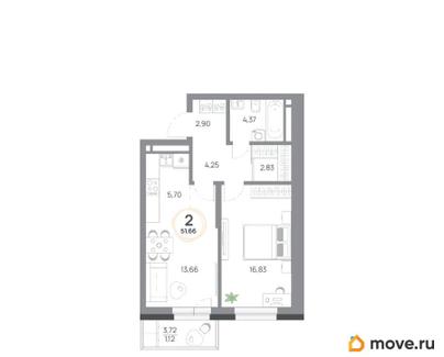 2-комн. квартира, 51.66 м&sup2;
