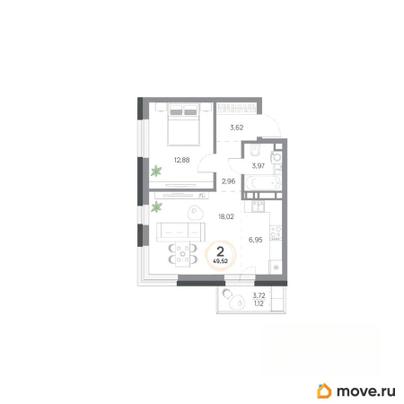 2-комн. квартира, 49.52 м&sup2;