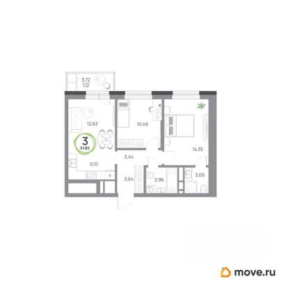 3-комн. квартира, 57.82 м&sup2;