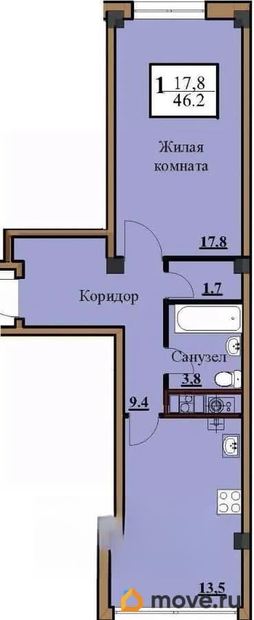 1-комн. квартира, 45.2 м&sup2;