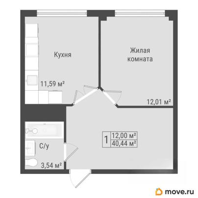 1-комн. квартира, 40.44 м&sup2;