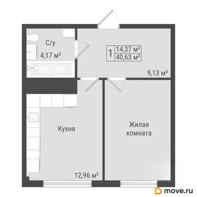 1-комн. квартира, 40.63 м&sup2;