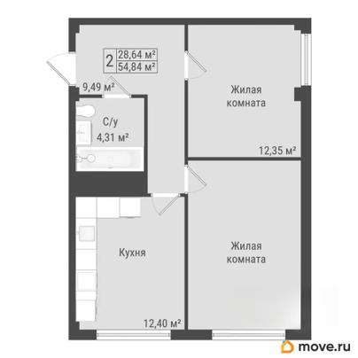 2-комн. квартира, 54.84 м&sup2;