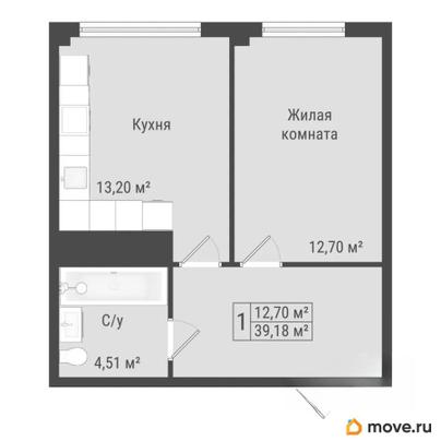 1-комн. квартира, 39.18 м&sup2;