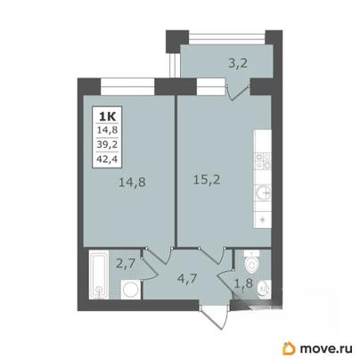 1-комн. квартира, 42.4 м&sup2;