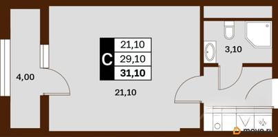 1-комн. квартира, 31.1 м&sup2;