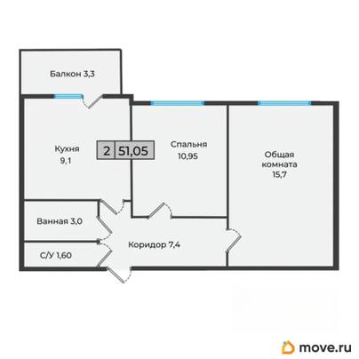 2-комн. квартира, 49.4 м&sup2;