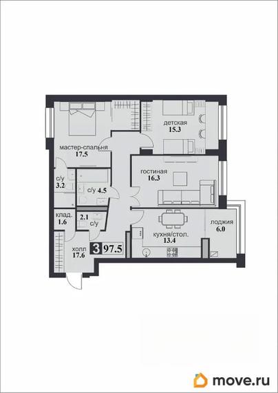 3-комн. квартира, 97.5 м&sup2;