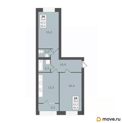 2-комн. квартира, 66.4 м&sup2;