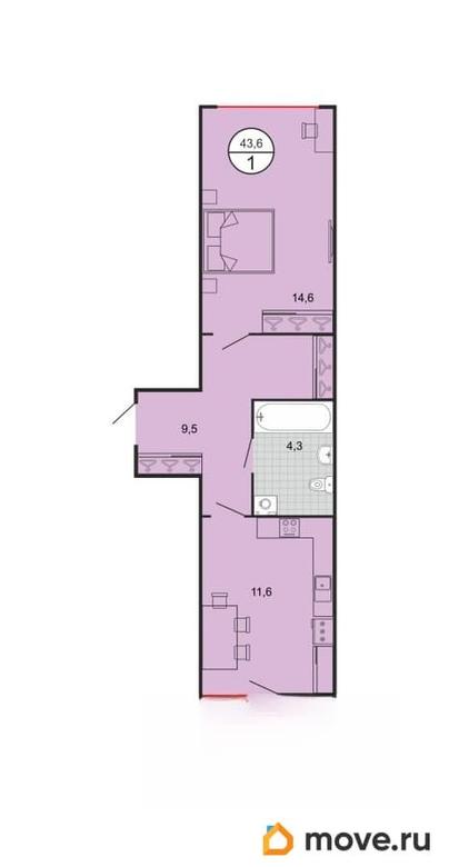 1-комн. квартира, 44.4 м&sup2;