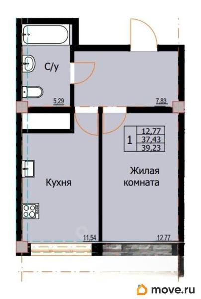 1-комн. квартира, 39.23 м&sup2;
