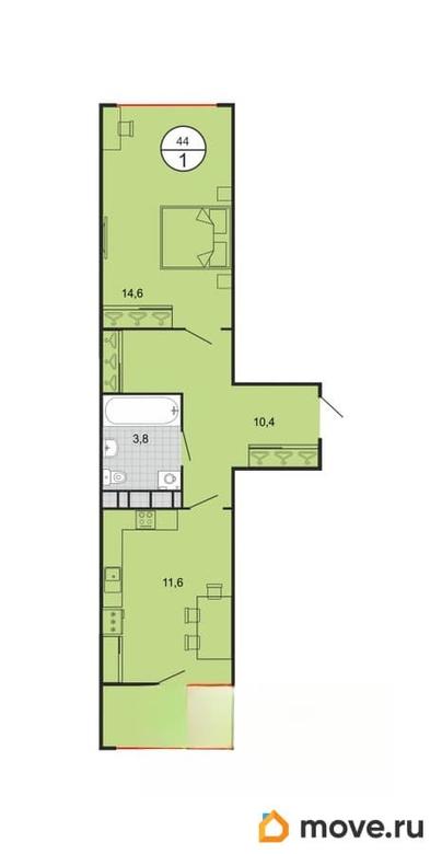 1-комн. квартира, 44.8 м&sup2;