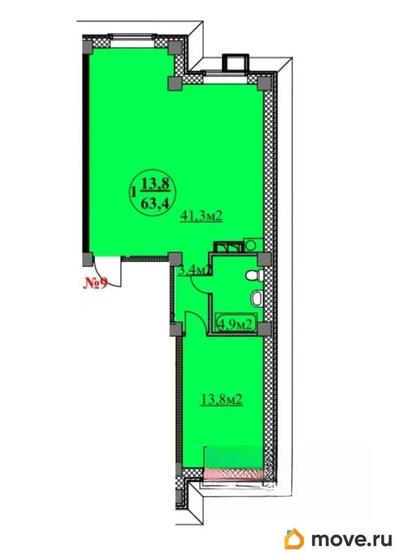 2-комн. квартира, 63.4 м&sup2;