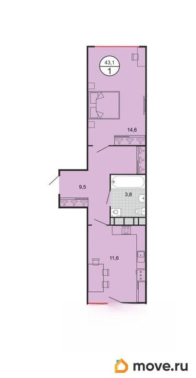 1-комн. квартира, 44.4 м&sup2;