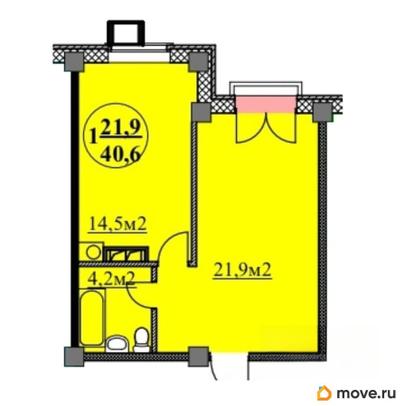 1-комн. квартира, 40.6 м&sup2;