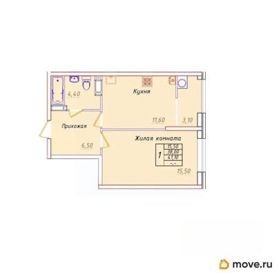 1-комн. квартира, 41.1 м&sup2;